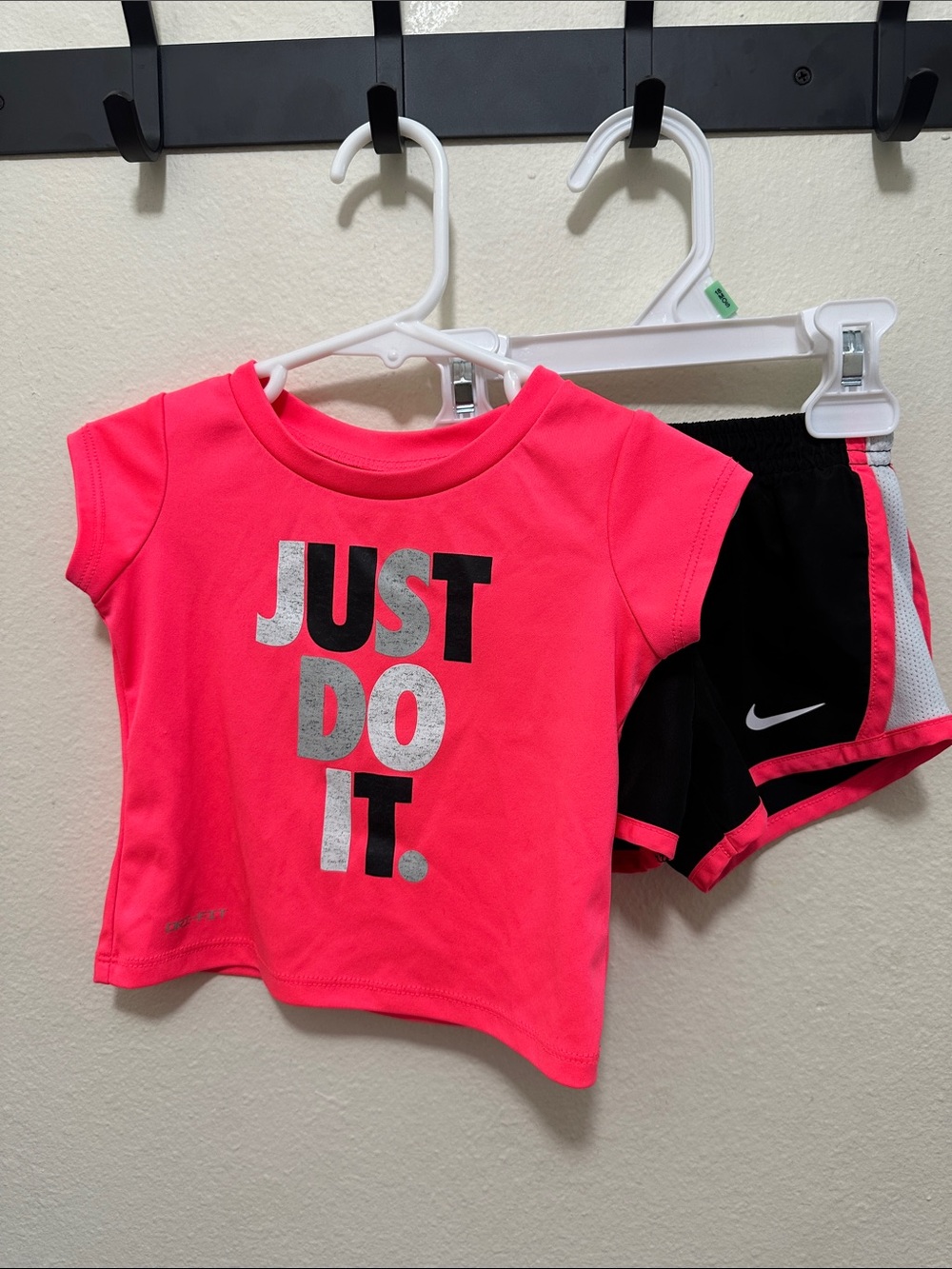 Nike Hot Pink Tee with Black Athletic Shorts Set